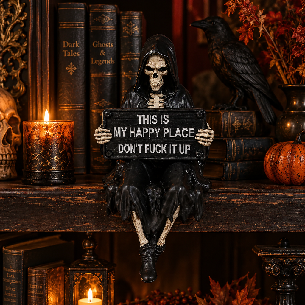 Sarcastic grim reaper skeleton shelf sitter, view 5