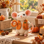 Needle felted Halloween mouse figurine with pumpkin, view 3