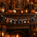 Double-sided wooden Halloween cat garland for mantel | USAGatherCo