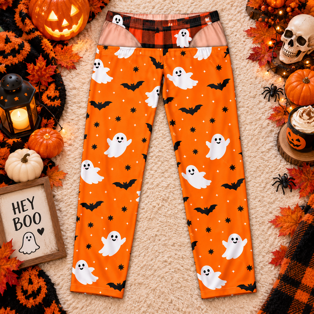 Spooky Plaid Cheeky Ghost Lounge Pants, view 2