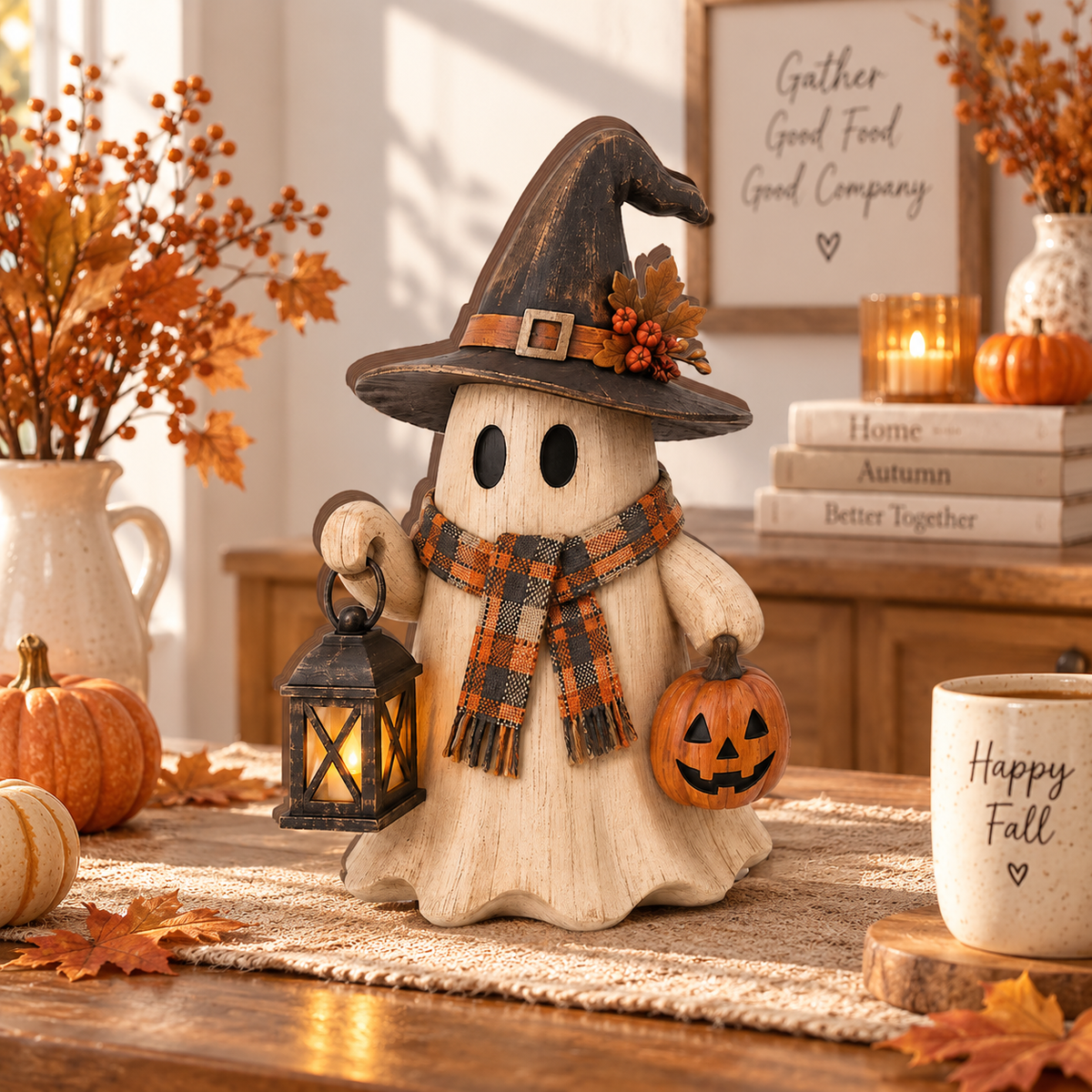 Rustic farmhouse wooden ghost shelf sitter, view 2