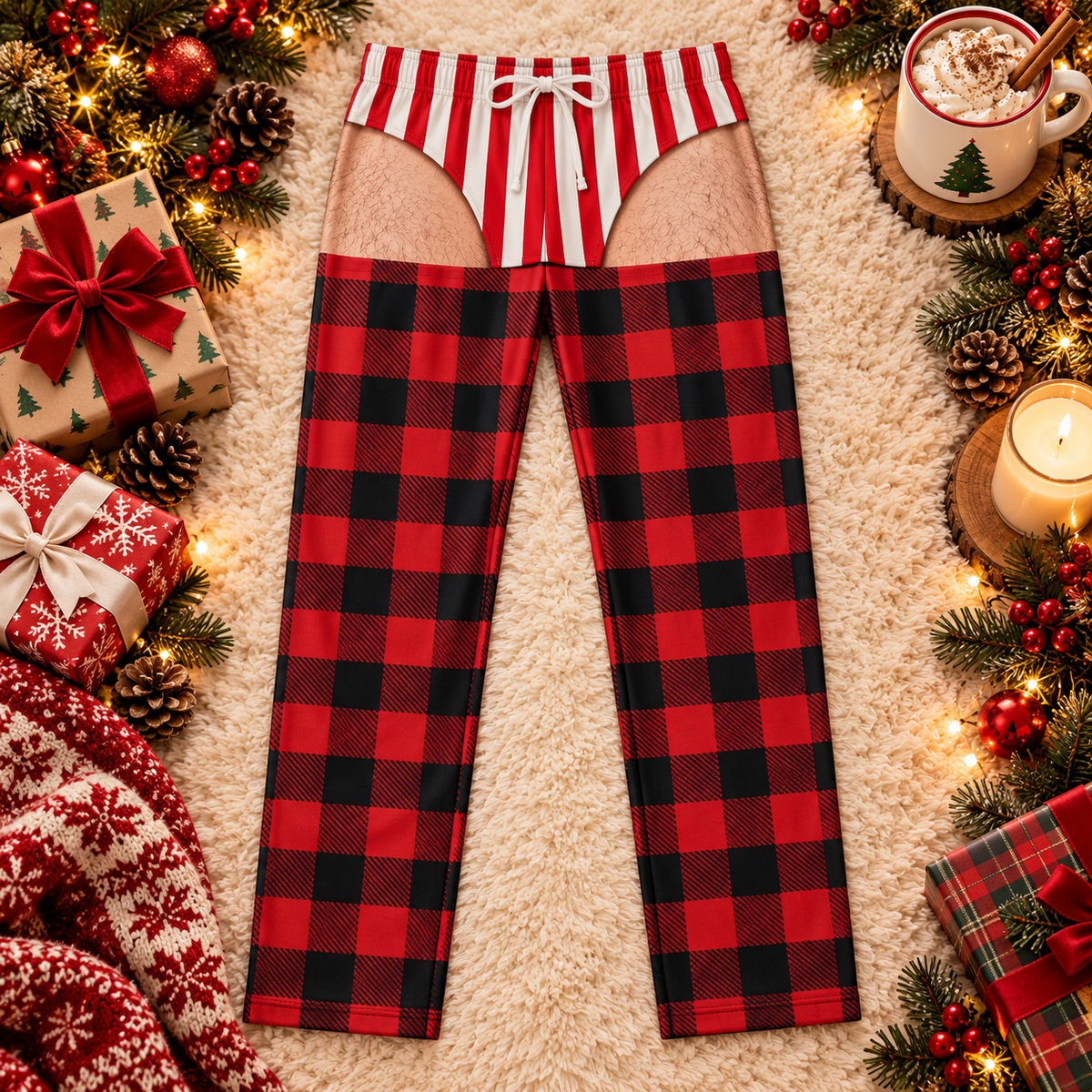 Candy Cane Cheeky Buffalo Plaid Pajamas, view 2