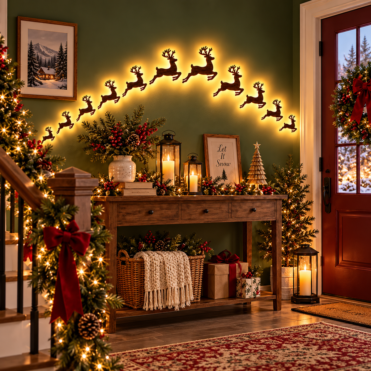 3D Wooden LED Reindeer Wall Decor Set | USAGatherCo