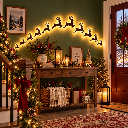 3D Wooden LED Reindeer Wall Decor Set | USAGatherCo