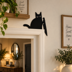 Killer black cat door topper, creepy cute corner decor | USAGatherCo