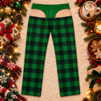 Green lumberjack plaid pants, back flap view