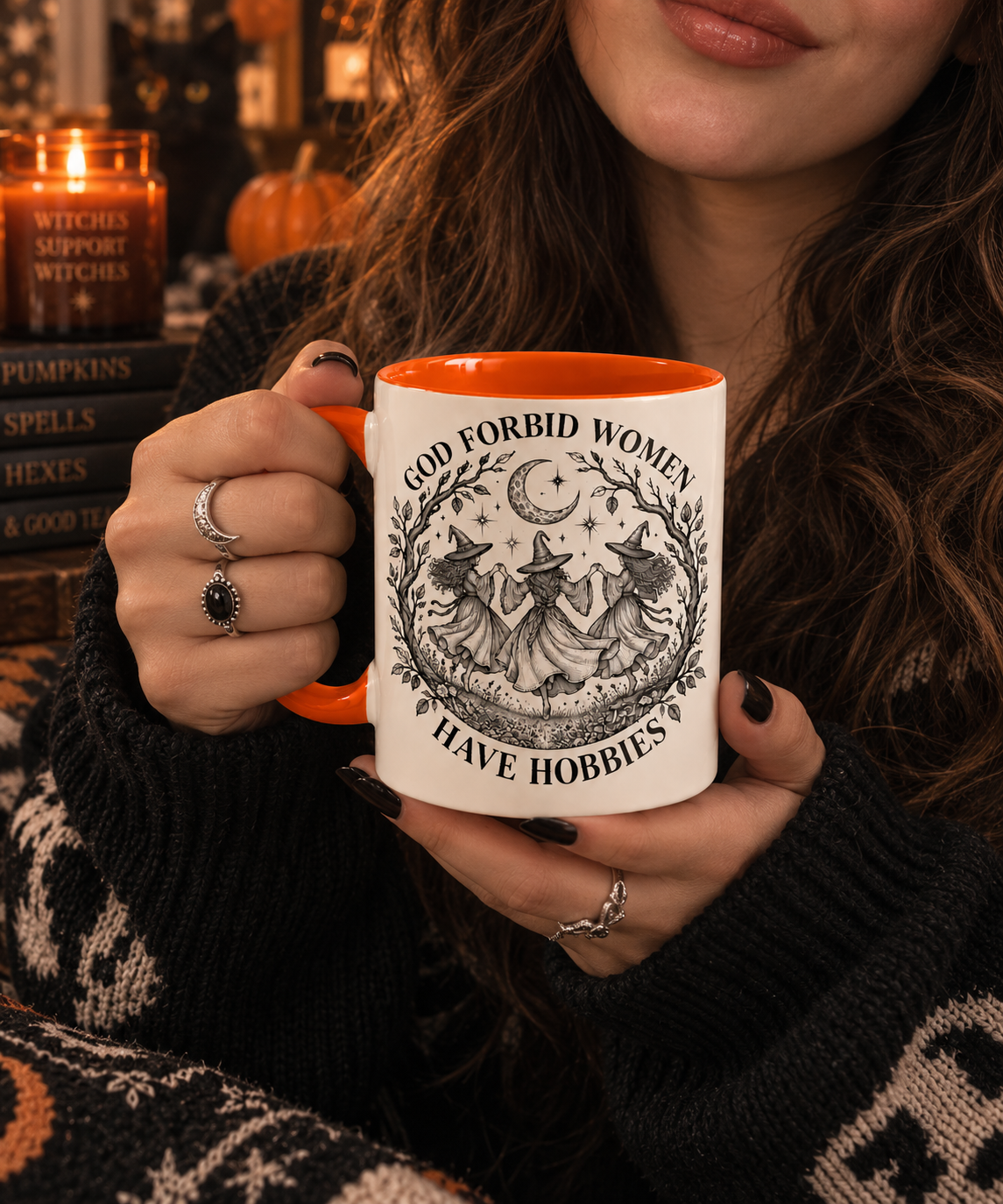 God Forbid Women Have Hobbies dancing witches mug, view 4