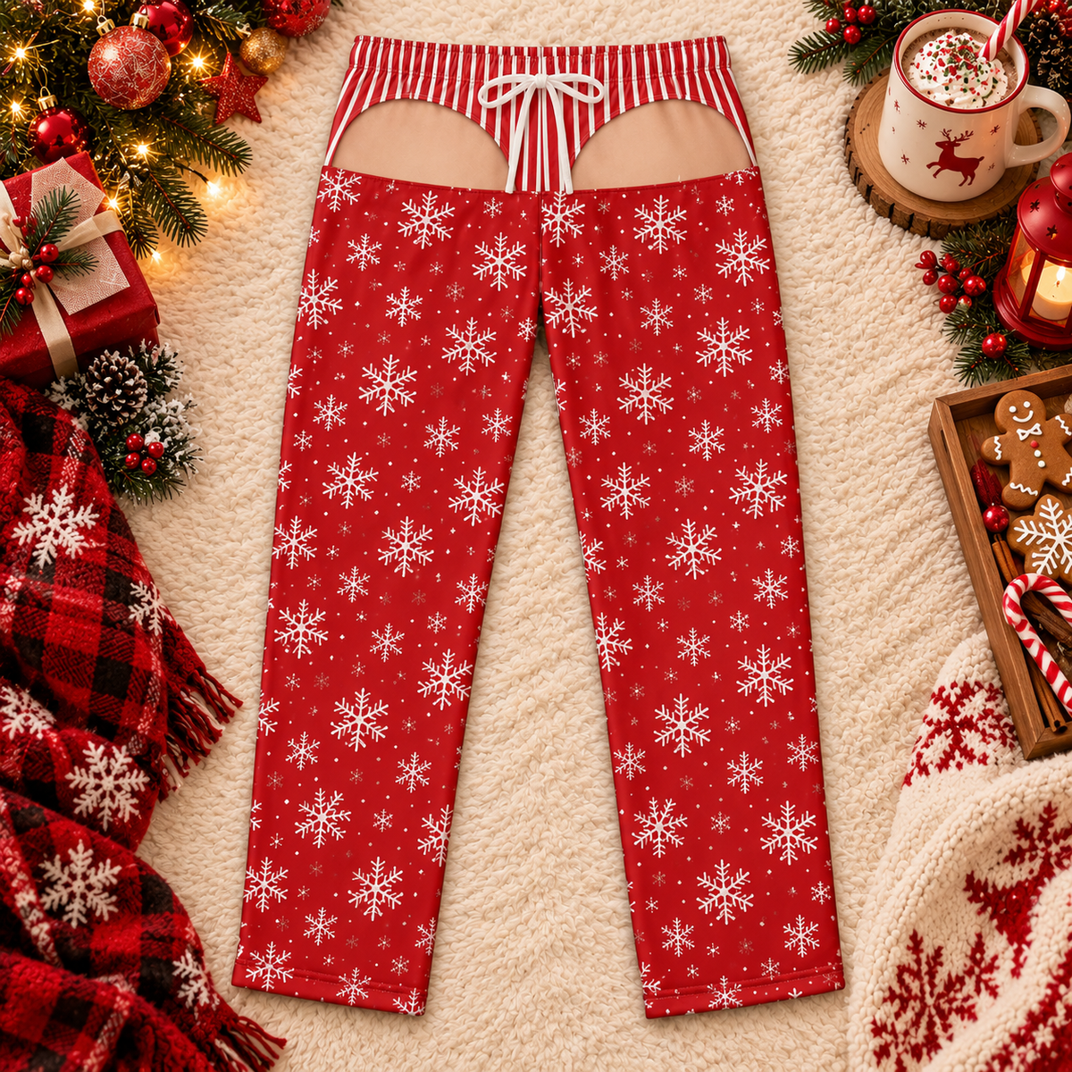 Snowfall holiday pajamas, back flap view