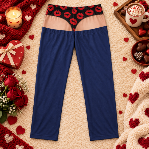 Kiss My navy lounge pants, back flap view