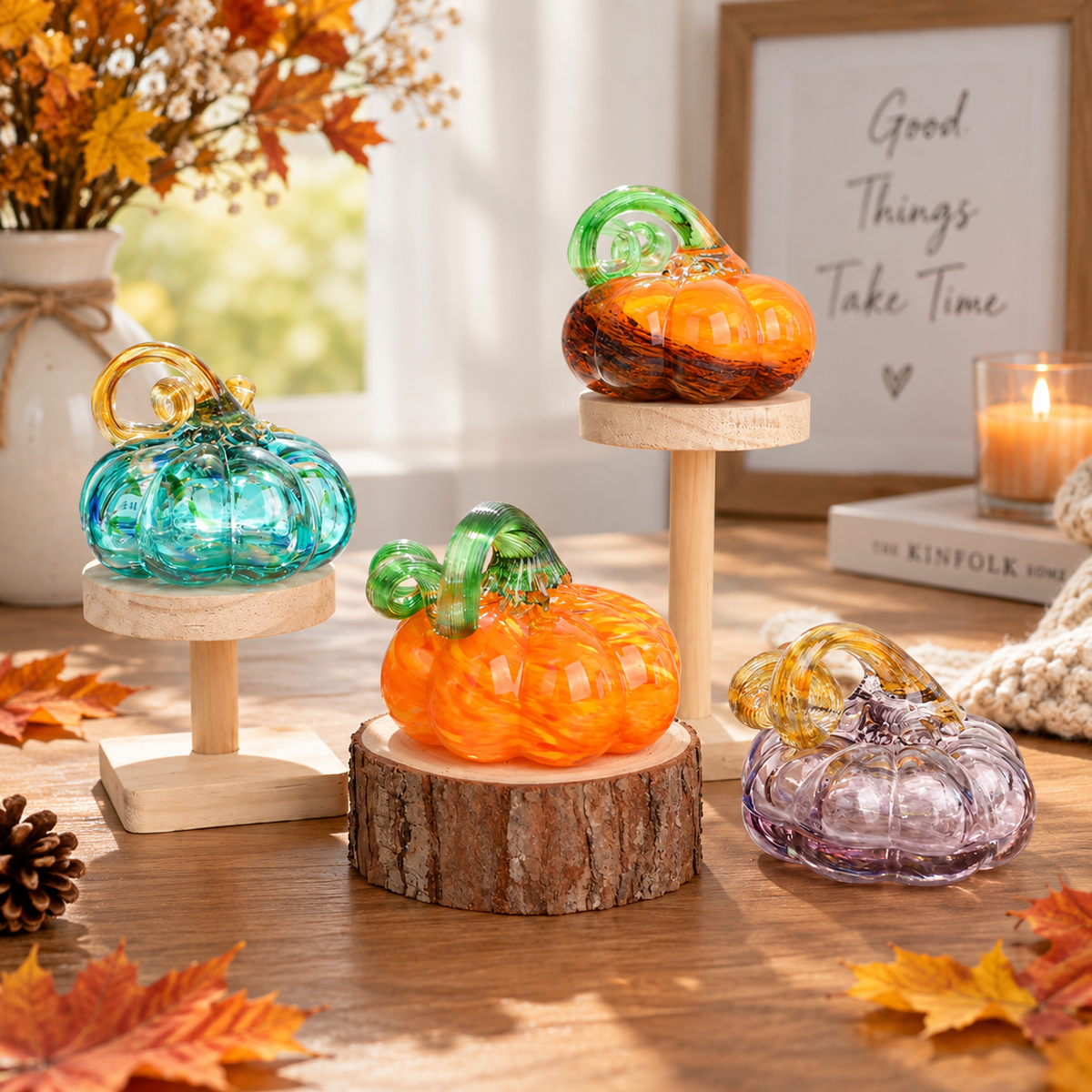 Stained glass autumn pumpkin fall decor | USAGatherCo