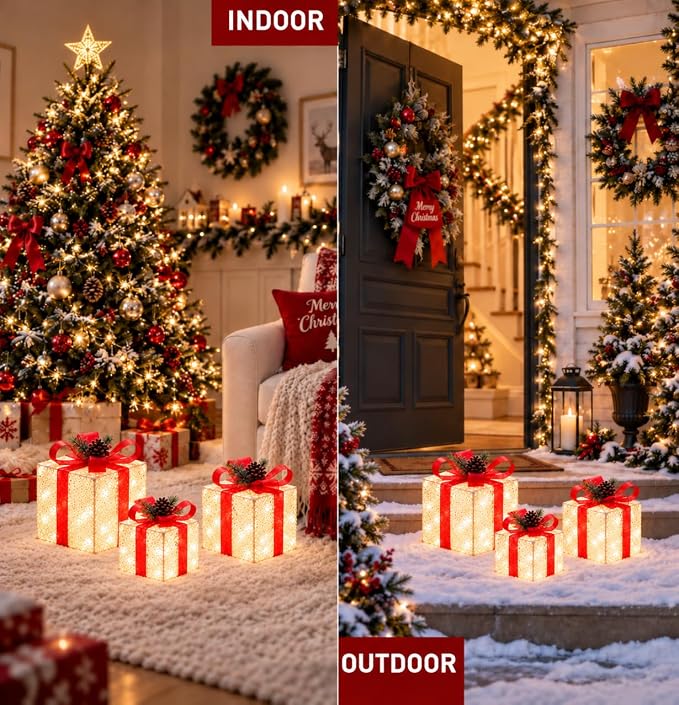 Elegant White Lace Light-Up Christmas Boxes, view 6
