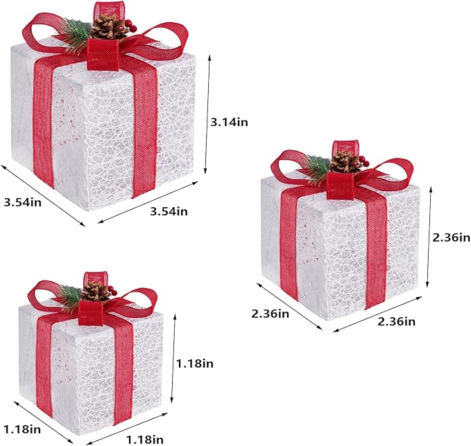 Elegant White Lace Light-Up Christmas Boxes, view 3
