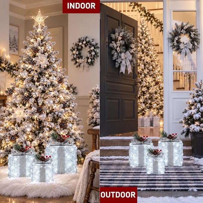 Silver Fabric Light-Up Present Boxes, view 6