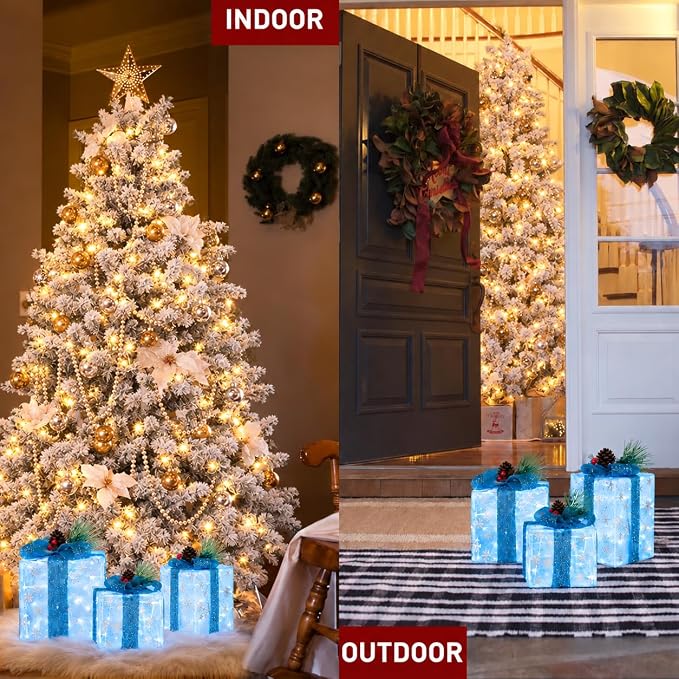 Blue Snowflake Light-Up Christmas Boxes, view 5