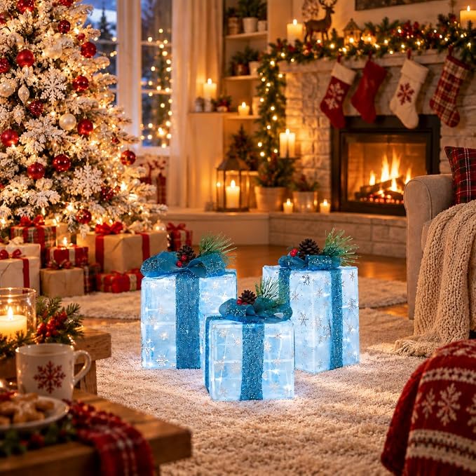 Blue Snowflake Light-Up Christmas Boxes, view 2