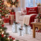 Silver Fabric Light-Up Present Boxes | USAGatherCo