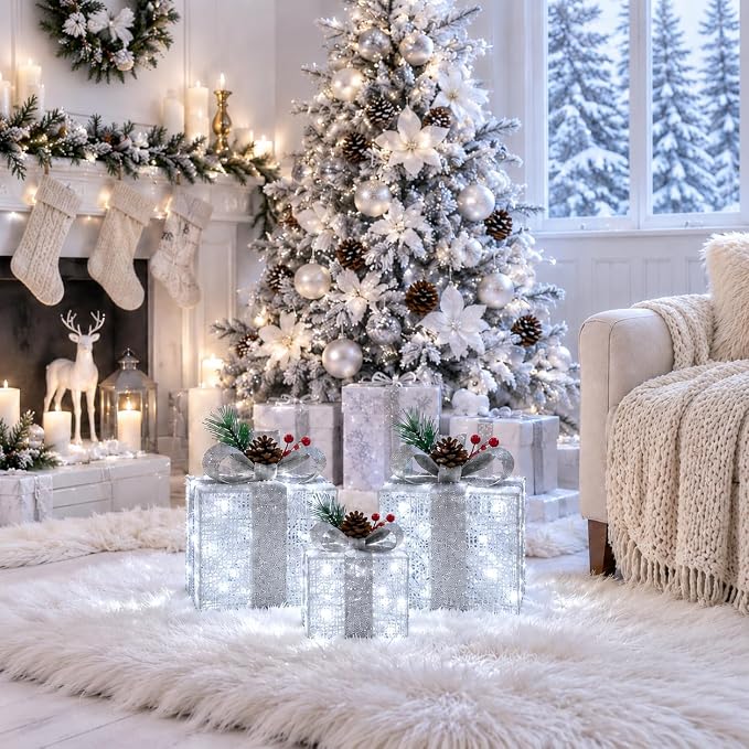 Silver Fabric Light-Up Present Boxes, view 2