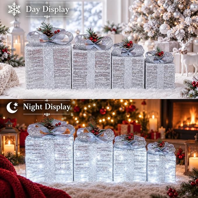Silver Fabric Light-Up Present Boxes, view 5