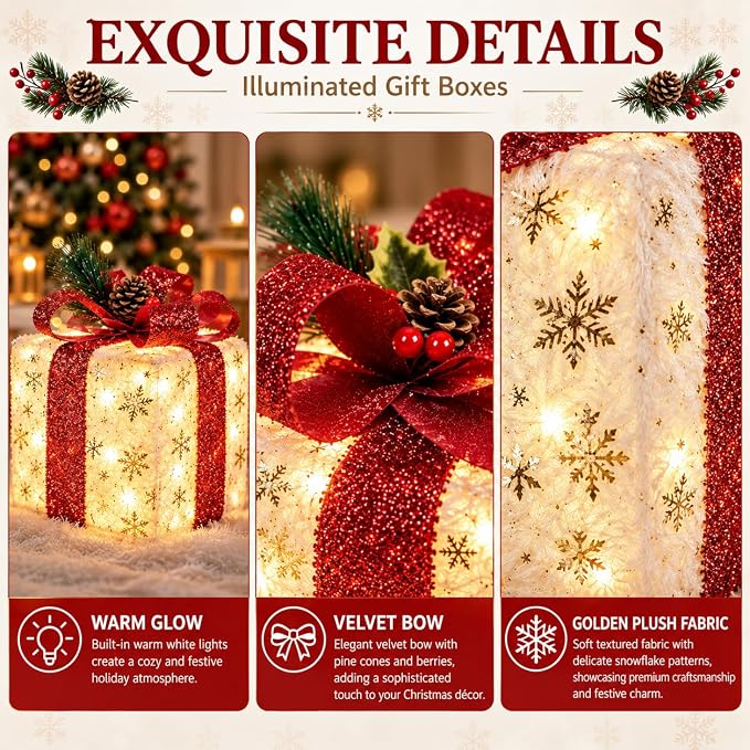 Gold Snowflake Light-Up Present Boxes, view 5