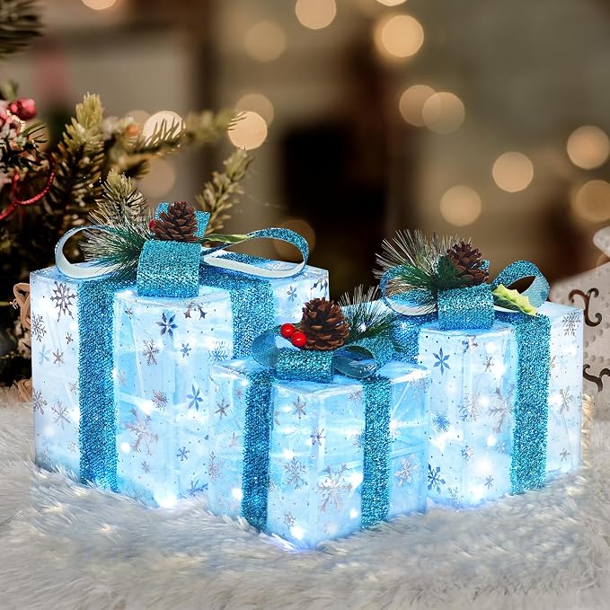 Blue Snowflake Light-Up Christmas Boxes | USAGatherCo