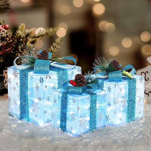 Blue Snowflake Light-Up Christmas Boxes | USAGatherCo