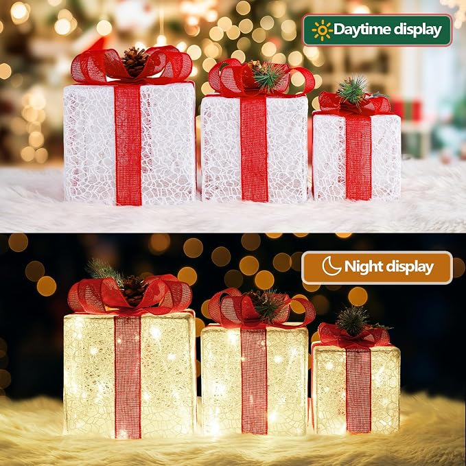 Elegant White Lace Light-Up Christmas Boxes, view 5