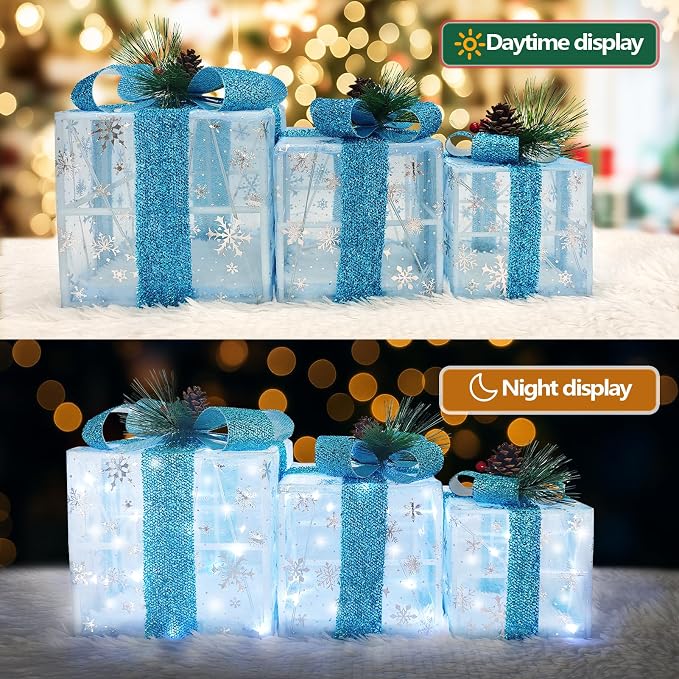Blue Snowflake Light-Up Christmas Boxes, view 6