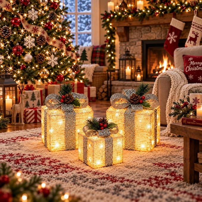 Warm White LED Light-Up Present Boxes, view 6