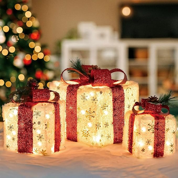 Gold Snowflake Light-Up Present Boxes, view 4