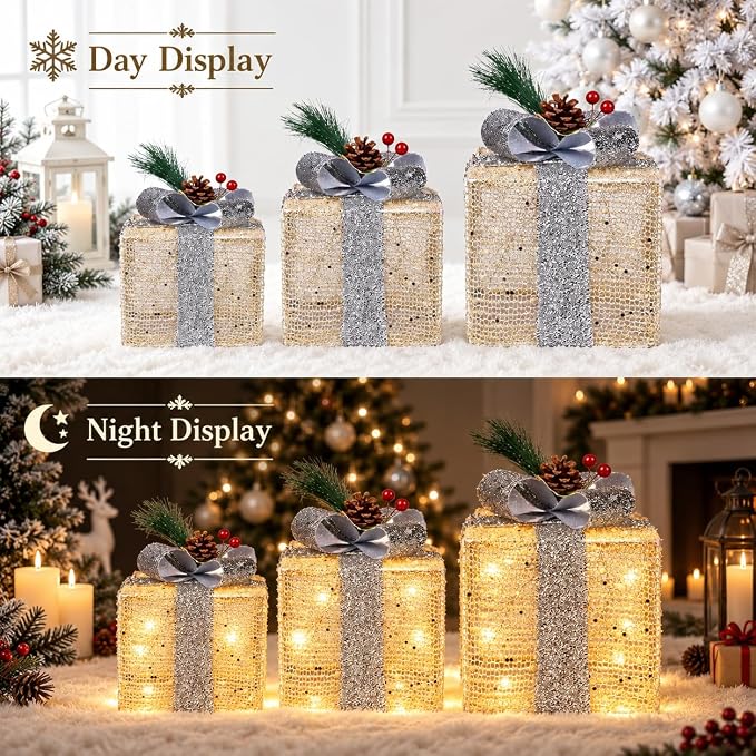 Warm White LED Light-Up Present Boxes, view 3