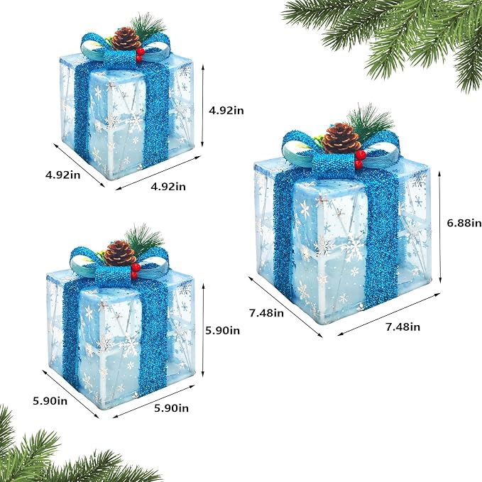 Blue Snowflake Light-Up Christmas Boxes, view 3