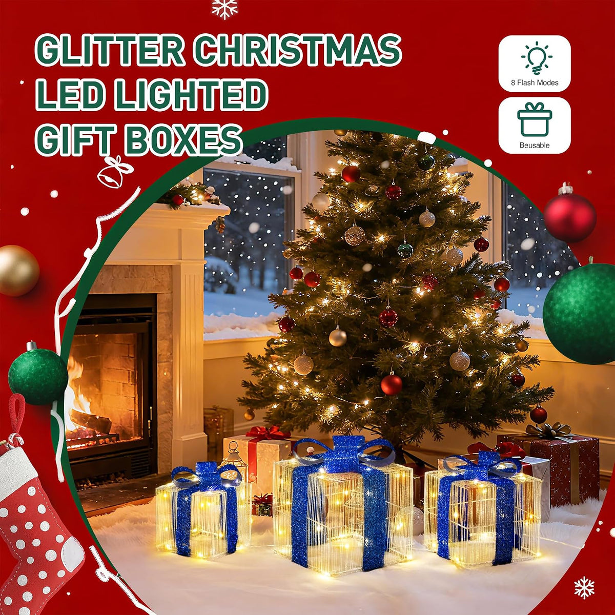 3-Piece Light Up Christmas Presents, view 6
