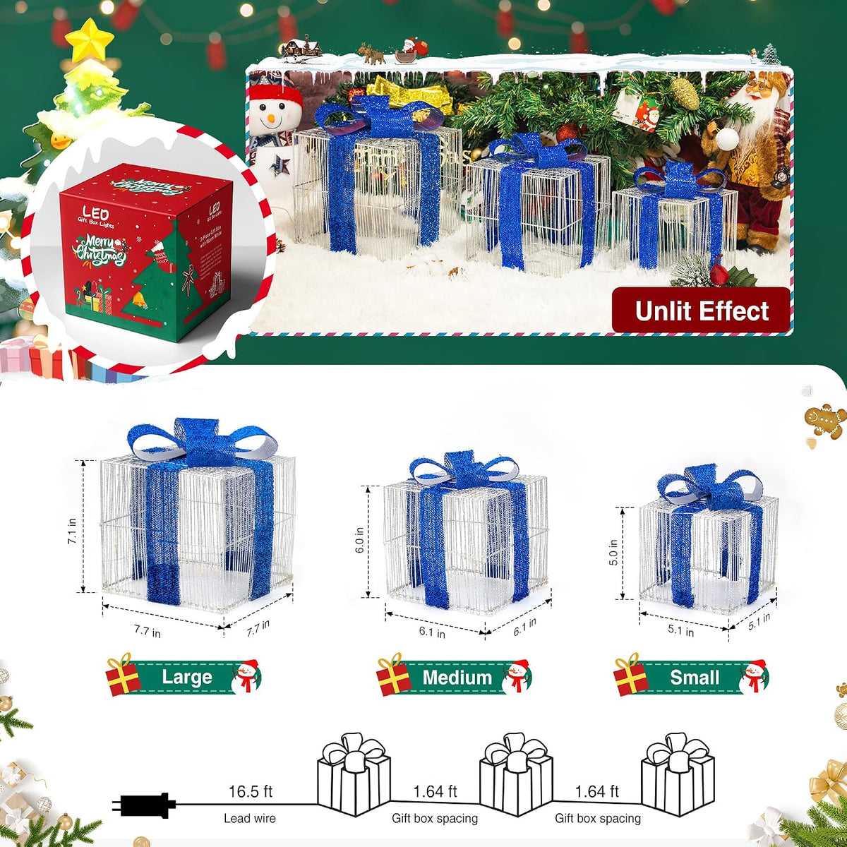 3-Piece Light Up Christmas Presents, view 7