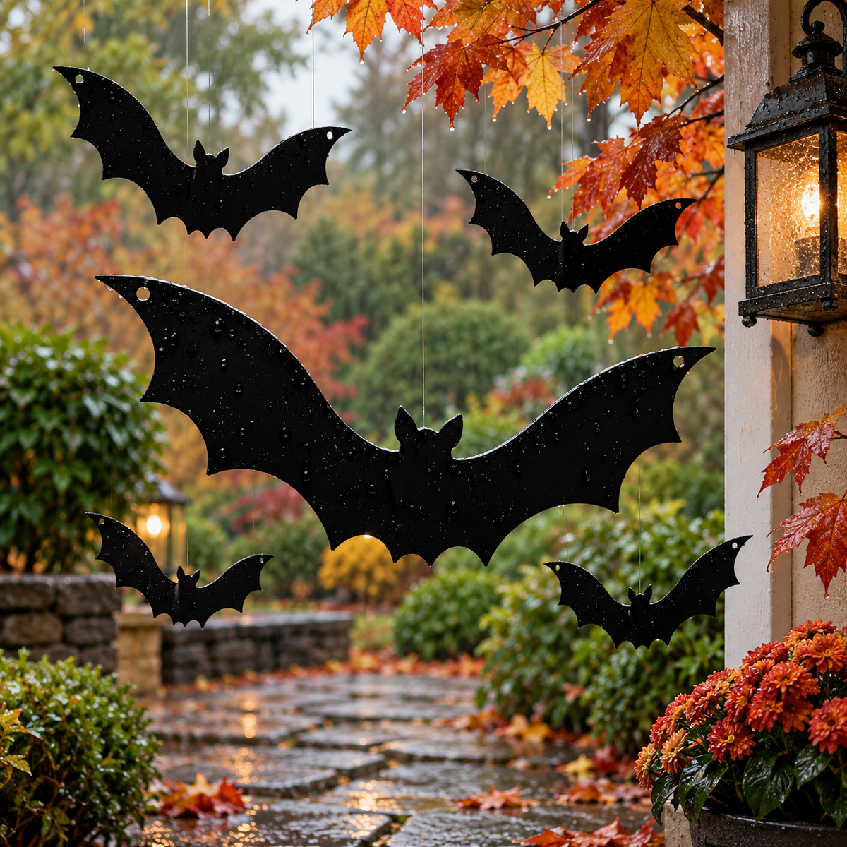 Hanging Halloween bats outdoor yard decoration set, view 2