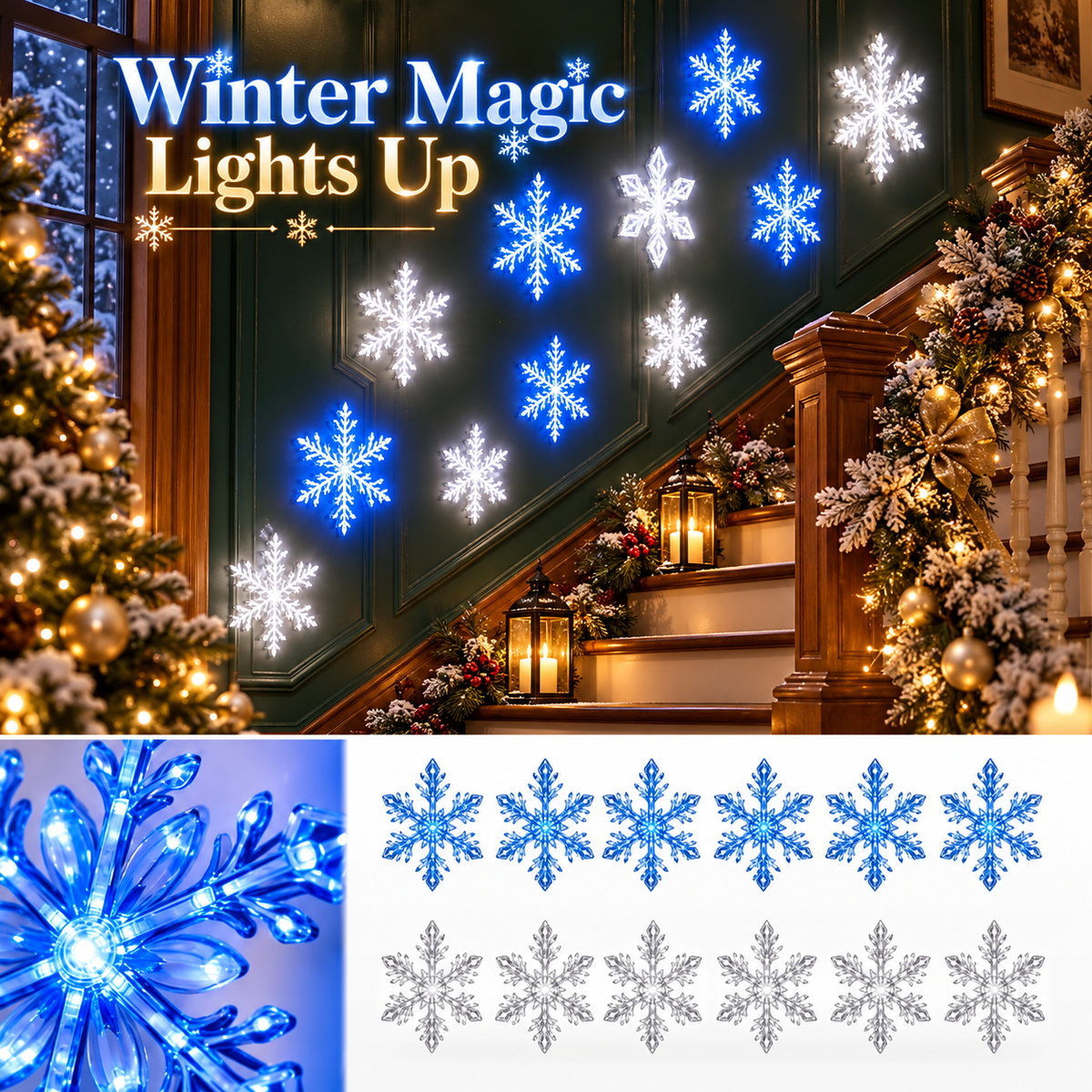 Glowing 3D Winter Snowflake Wall Art (Blue & White LED), view 2