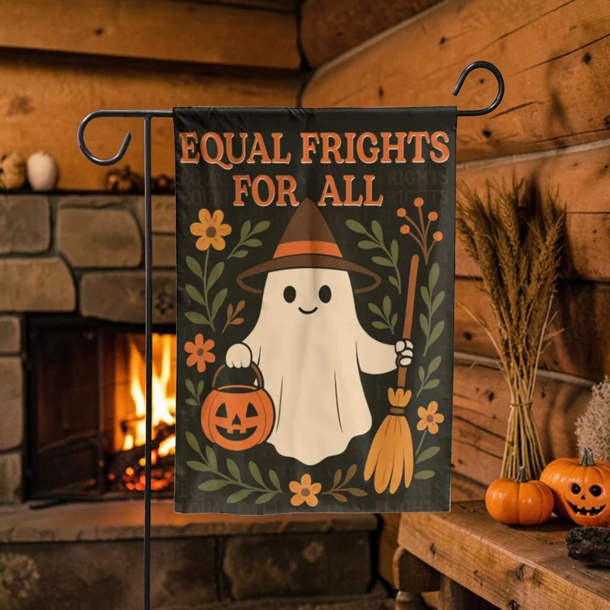 Equal Frights For All ghost and pumpkin garden flag | USAGatherCo