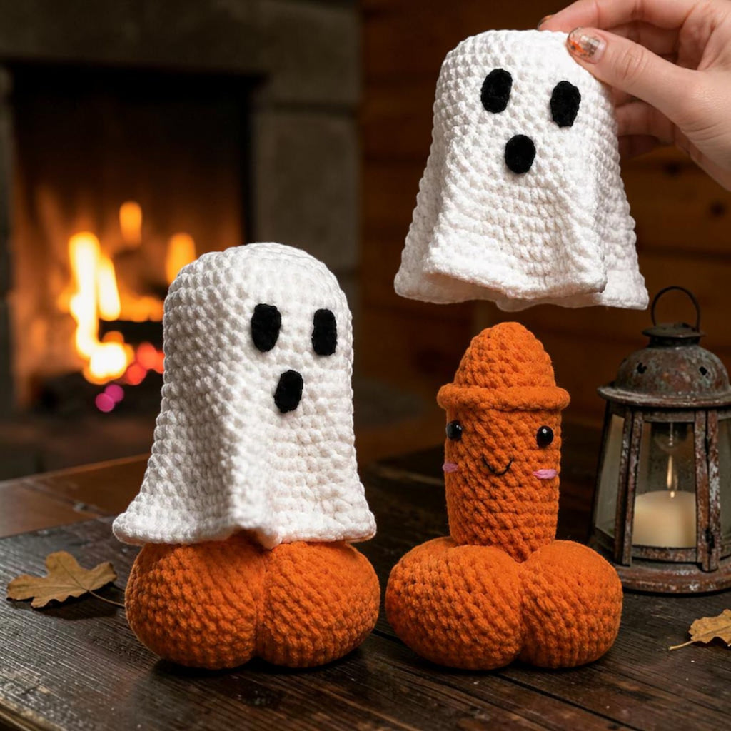 Crochet ghost pumpkin surprise reveal Halloween decor, view 2