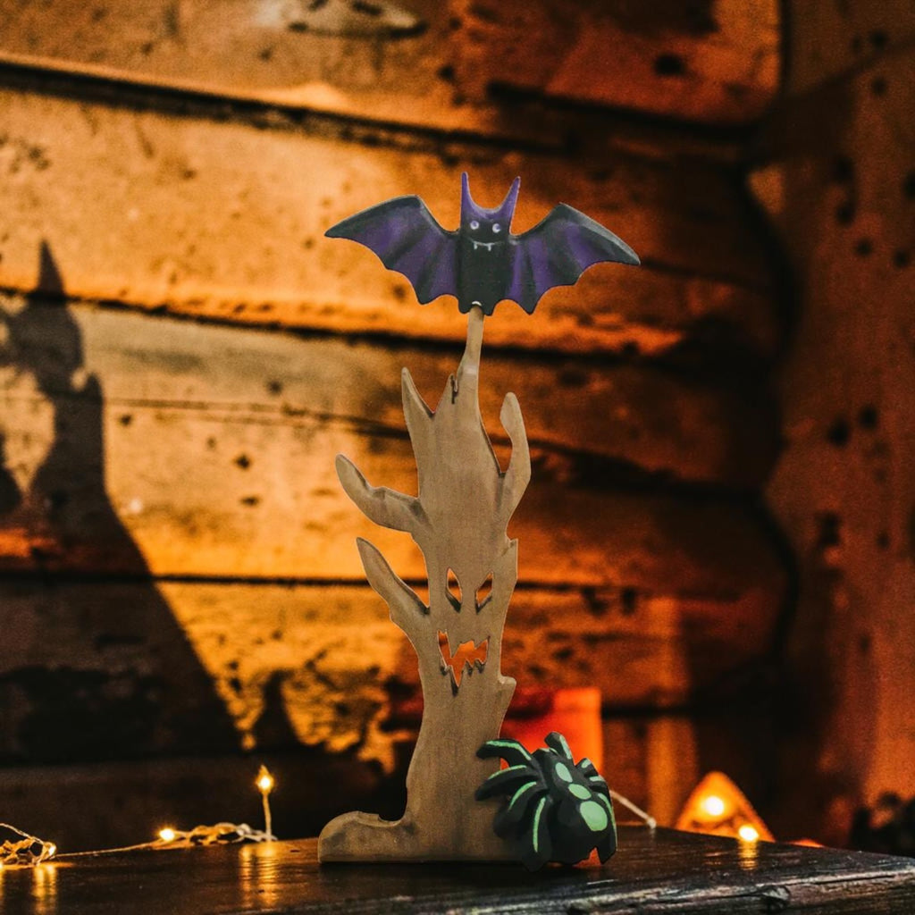 Wooden spooky tree figurine, haunted forest tabletop decor, view 2
