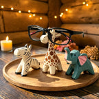 Carved wood animal eyeglasses holder, zebra giraffe elephant | USAGatherCo