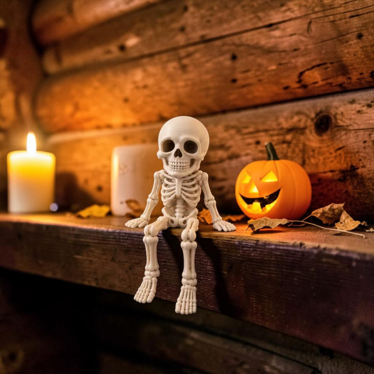3D printed skeleton shelf sitter, gothic desk decor, view 2