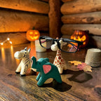 Carved wood animal eyeglasses holder, zebra giraffe elephant, view 2