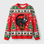 Black Cat Playing With Christmas Bauble Fuzzy Christmas Ugly Sweater