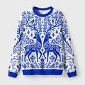 Blue Folk Reindeer Fuzzy Christmas Ugly Sweater