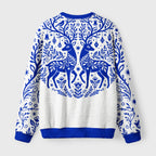 Blue Folk Reindeer Fuzzy Christmas Ugly Sweater