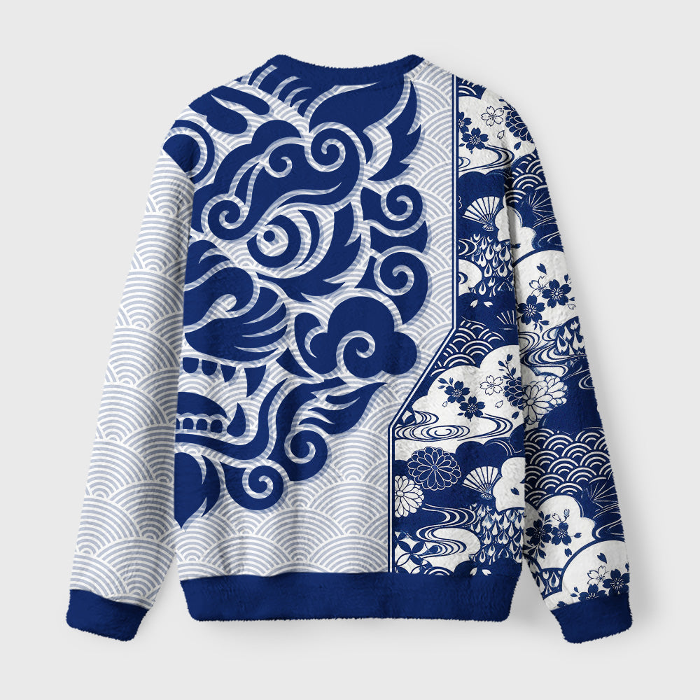 Buddha Seigaiha Wave Fuzzy Christmas Ugly Sweater