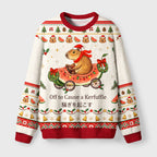 Capybara Drive Watermelon Car Fuzzy Christmas Ugly Sweater