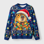 Christmas Capybara Lights Fuzzy Christmas Ugly Sweater