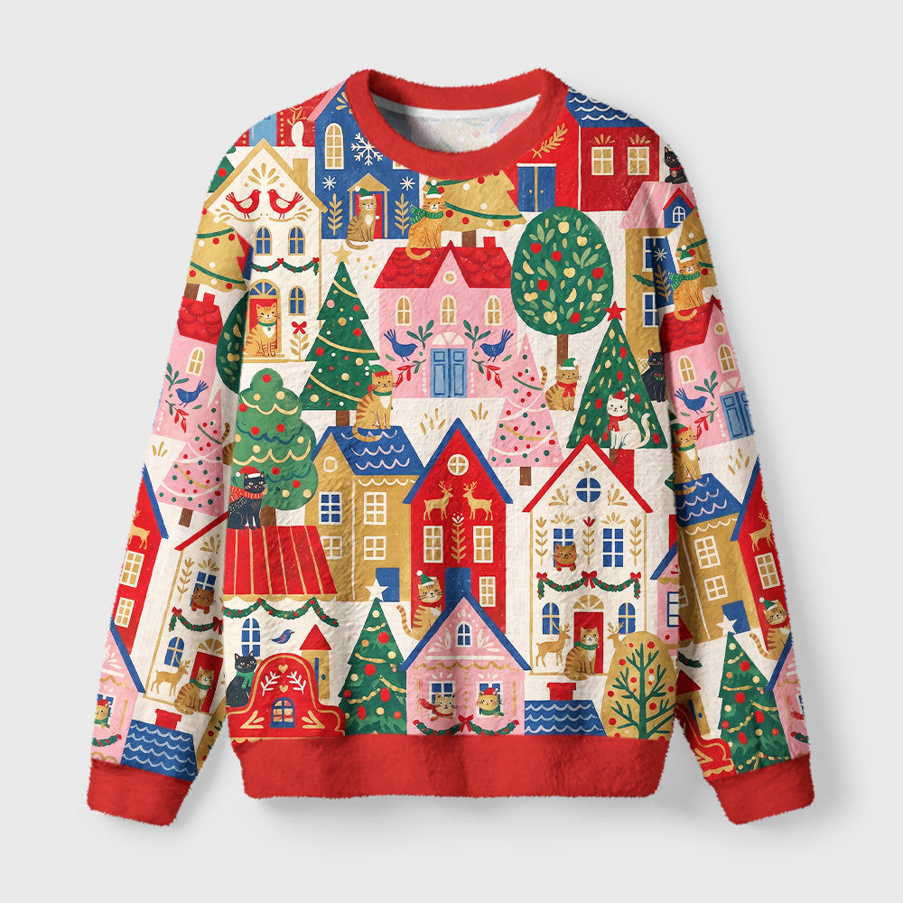 Christmas Cat Town Fuzzy Christmas Ugly Sweater