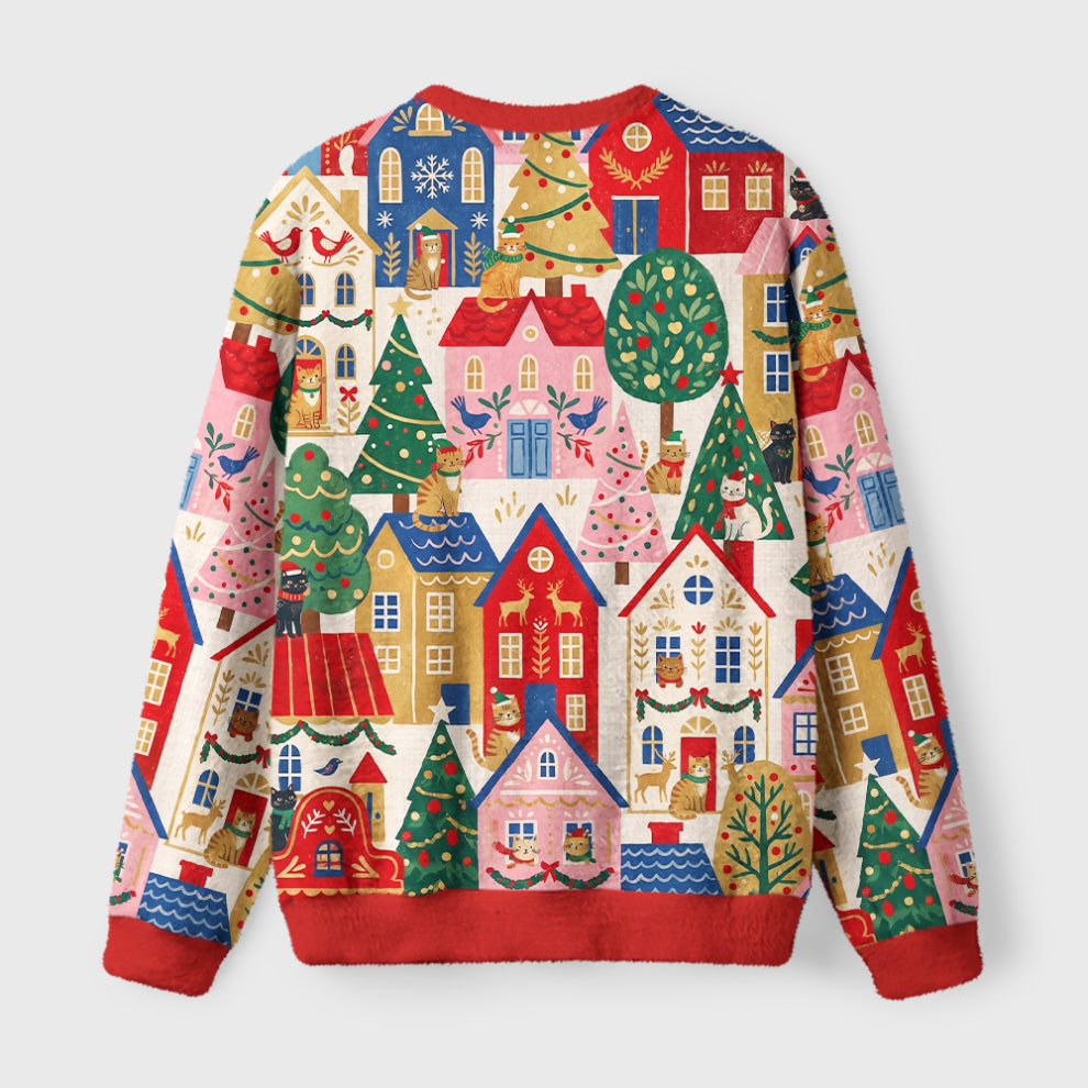 Christmas Cat Town Fuzzy Christmas Ugly Sweater
