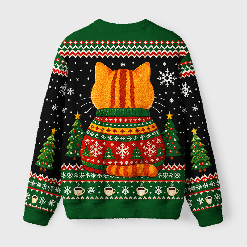 Christmas Coffee Cat Art Fuzzy Christmas Ugly Sweater